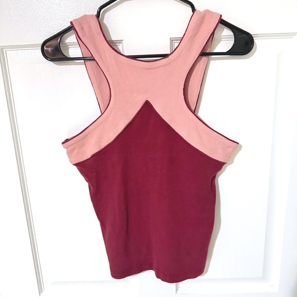 Maeve Anthropologie Womens Small Ribbed Colorblock Tank Top Burgundy Pink